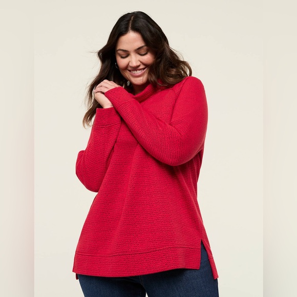 Lane Bryant Relaxed Cowlneck Textured Pullover Top Sweatshirt Red Size 14/16 - Picture 2 of 6